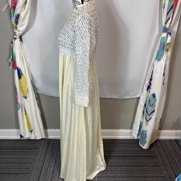 Vintage Pat Richards cream sequin maxi dress 3/4 sleeves. Size 9/10 - Picture 6 of 9